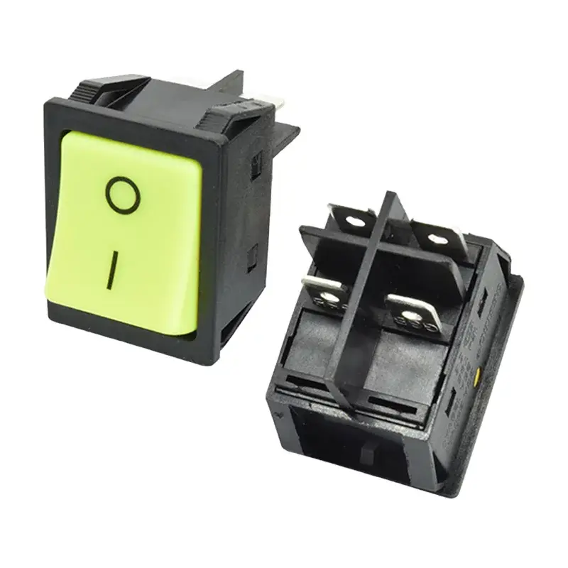 Kolískový vypínač obdĺžnikový KCD4-201, svetlo zelená 250V/30A