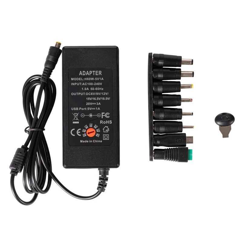 Napájací zdroj zásuvkový 6V, 9V, 12V, 15V, 16.5V, 18.5V, 20V DC, 3A, nastaviteľný