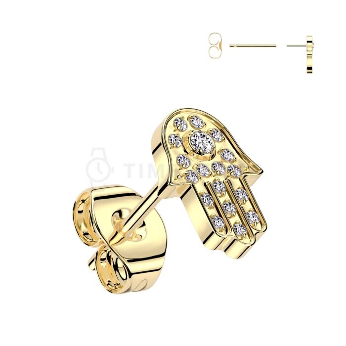 Titánové puzetové náušnice v tvare ruky Fatimy so zirkónmi - Single TS-EA-0042