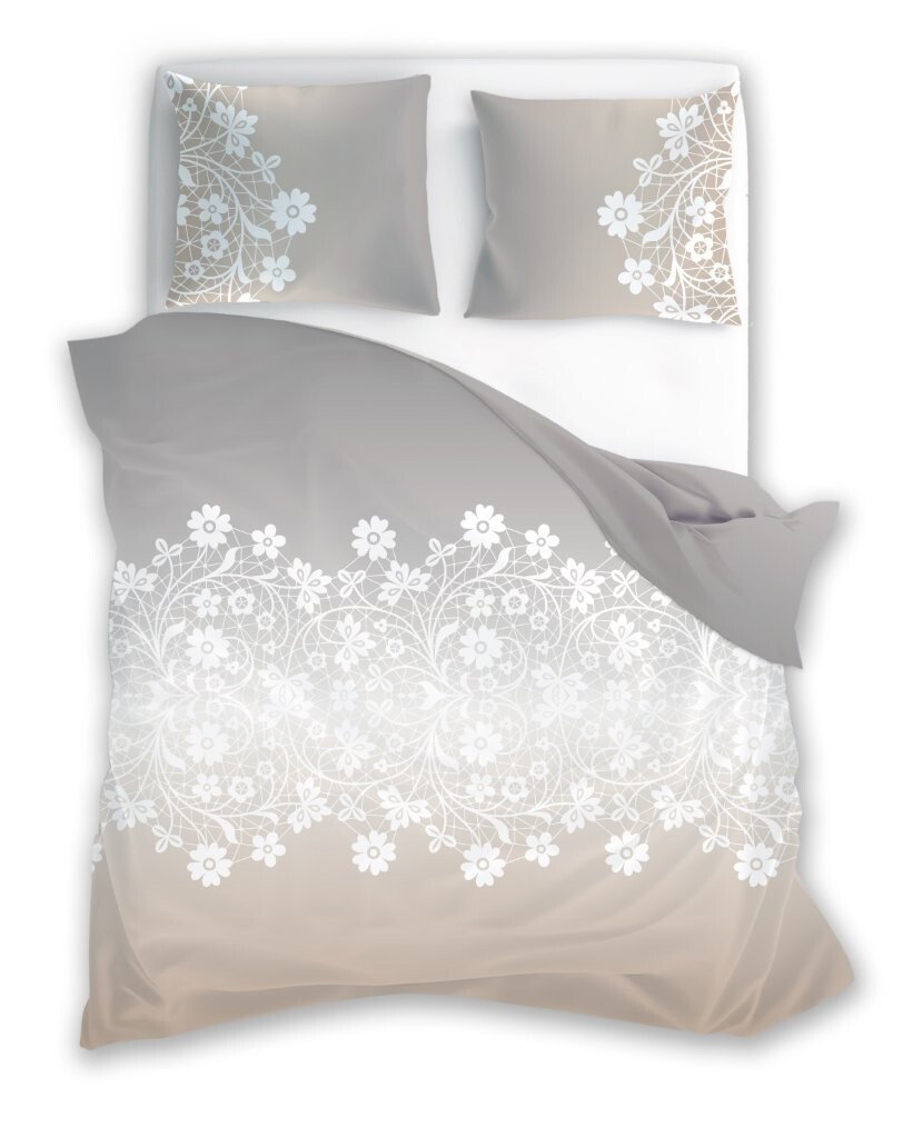 Bavlněné saténové povlečení Piano 003 140x200 cm + 70x90 cm šedo-béžové