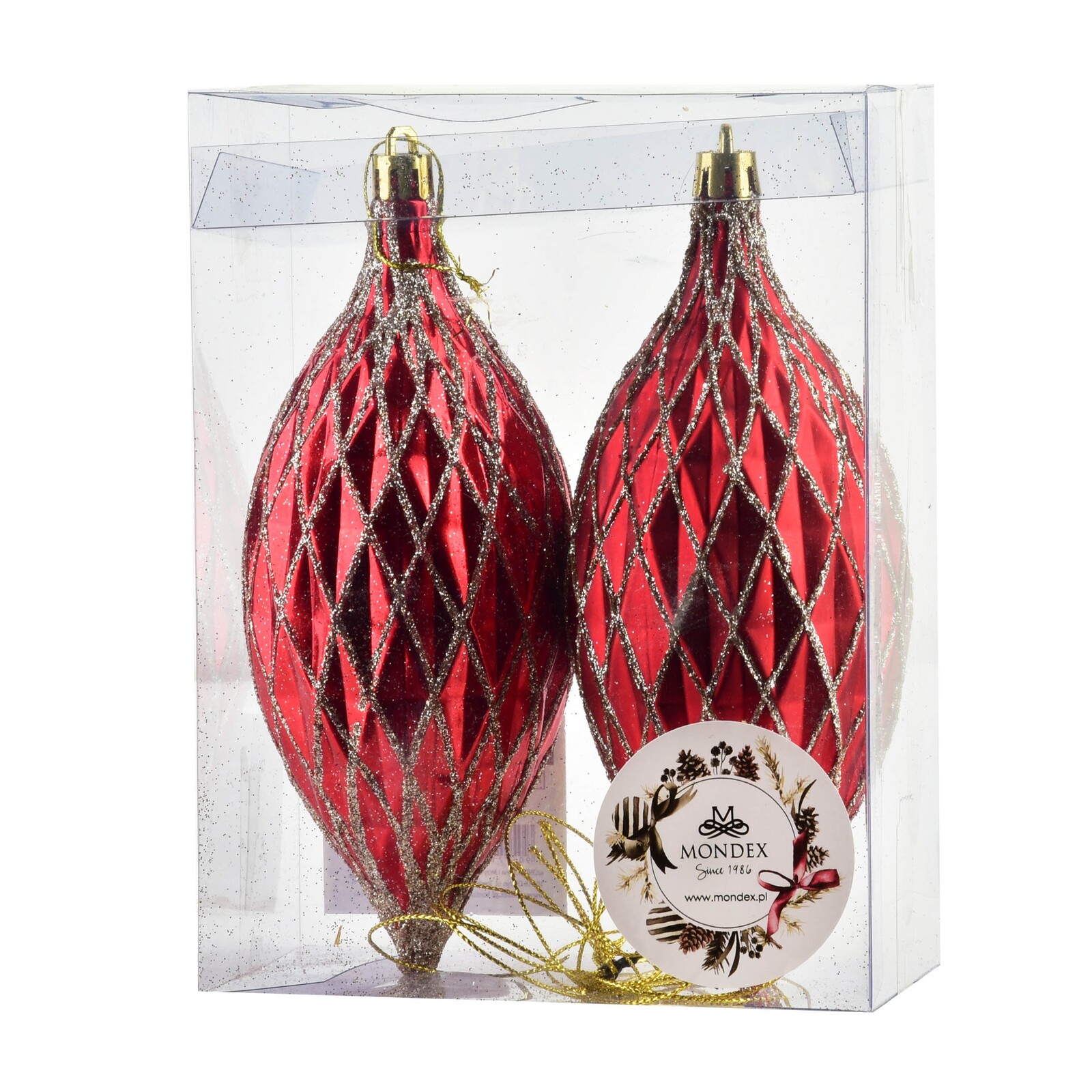 Vánoční sada 2 ks závěsných šišek SANTA LILA 17 cm červená