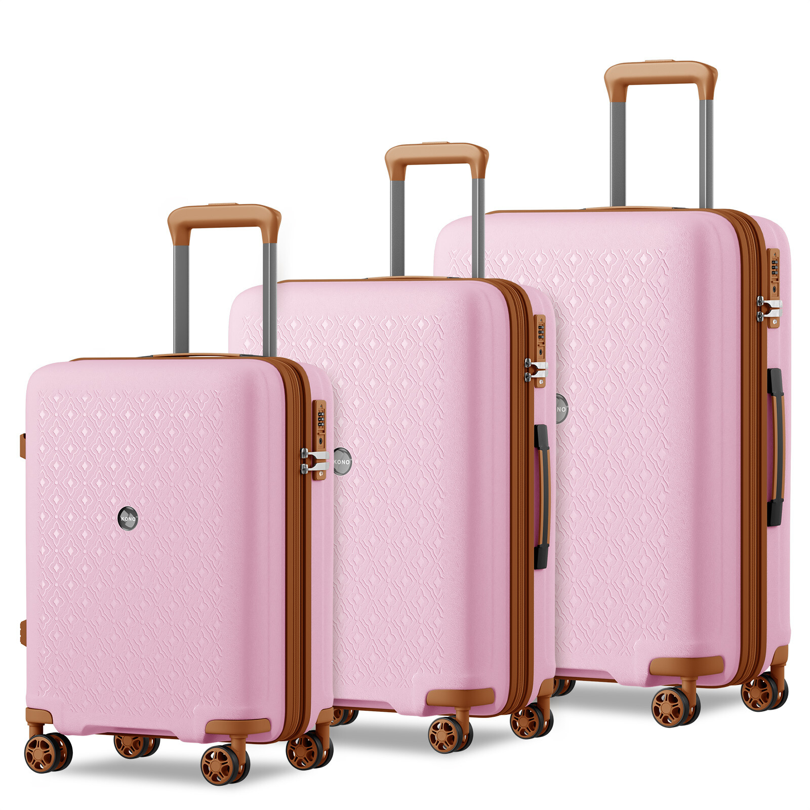Cestovná sada troch kufrov z polypropylénu 41/76/114 L KONO - ružovo-hnedá
