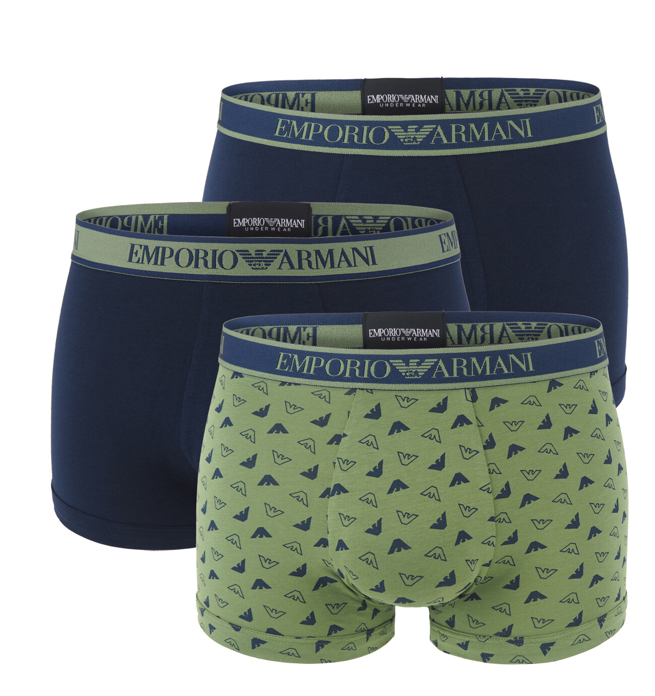 EMPORIO ARMANI - boxerky 3PACK stretch cotton st. oliva & marin logo Armani