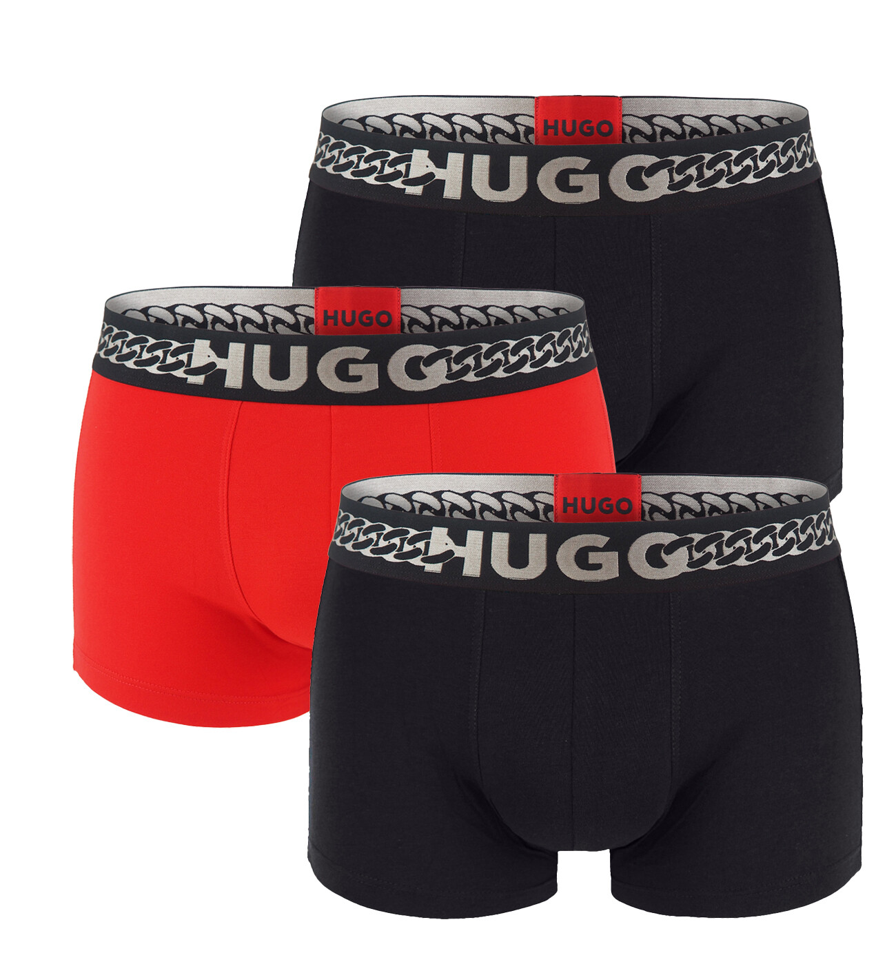 HUGO - boxerky 3PACK luxe premium eco cotton stretch black & red / modern metallic logo v darčekovom balení