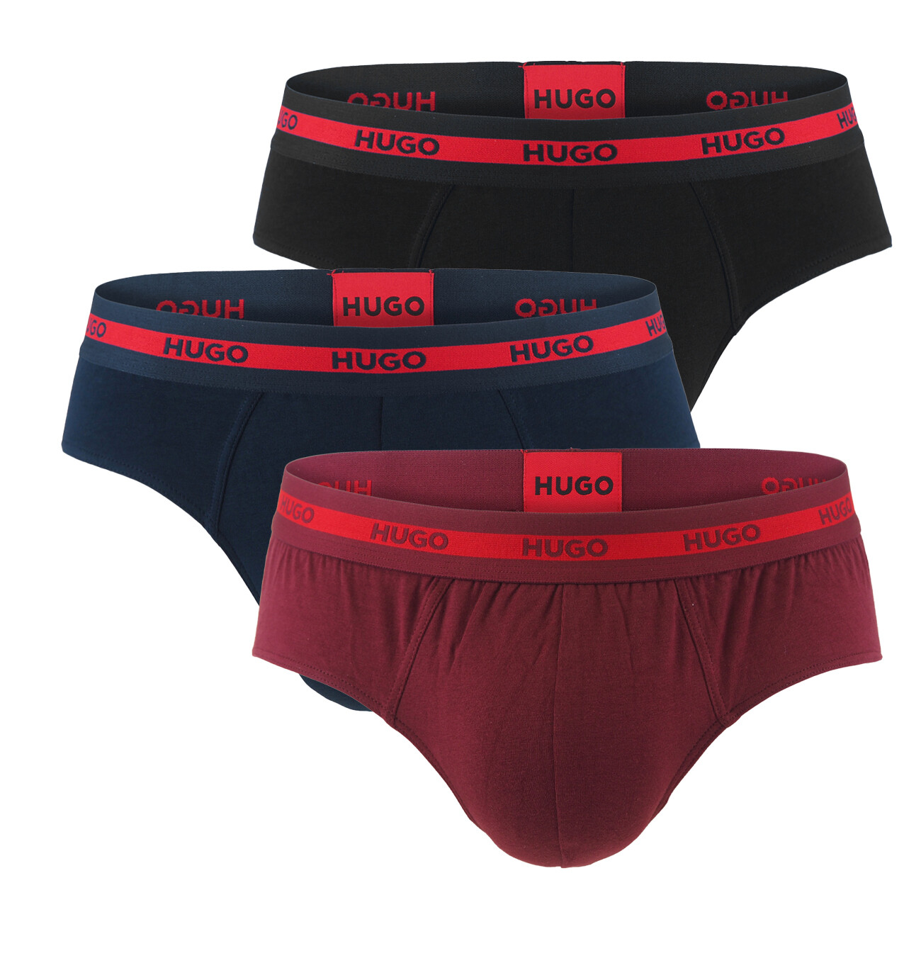 HUGO - slipy 3PACK eco friendl organic cotton burgundy & blue color