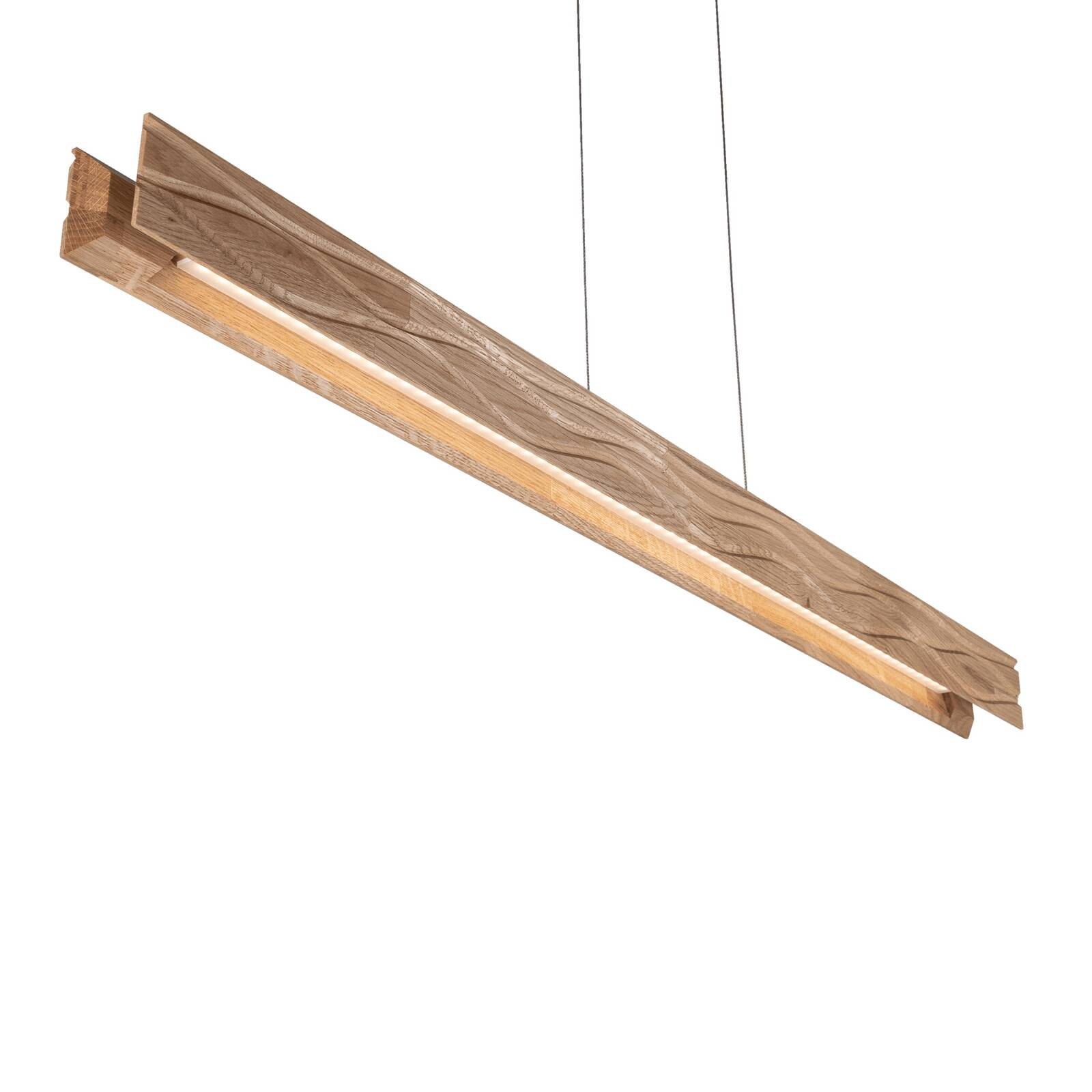 LED závesné svietidlo Atacama, dub/čierna, drevo, dĺžka 116 cm