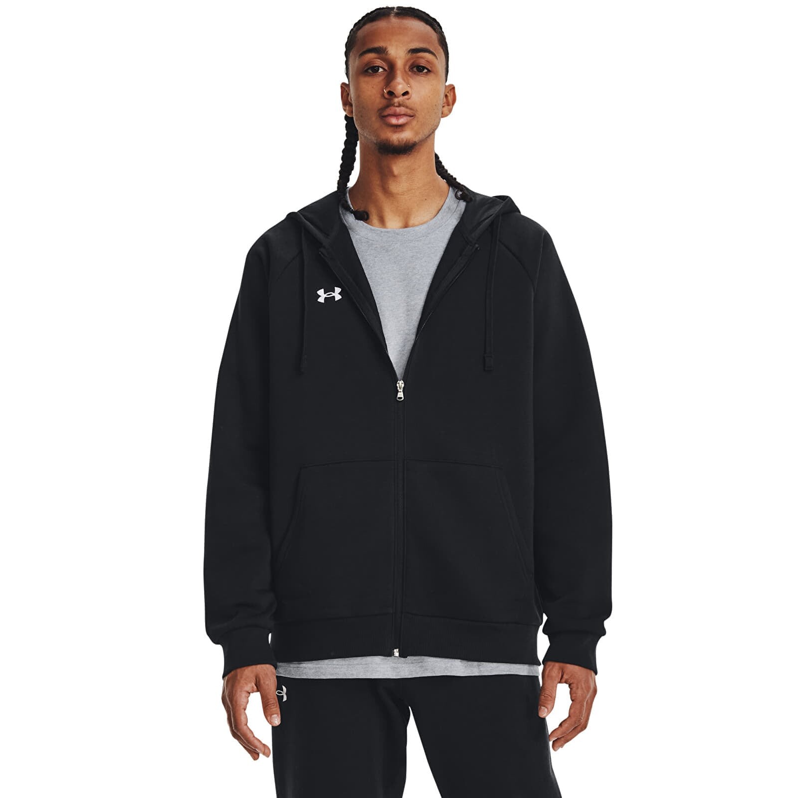 Mikina Under Armour Rival Fleece FZ Hoodie Black/ White XXXL