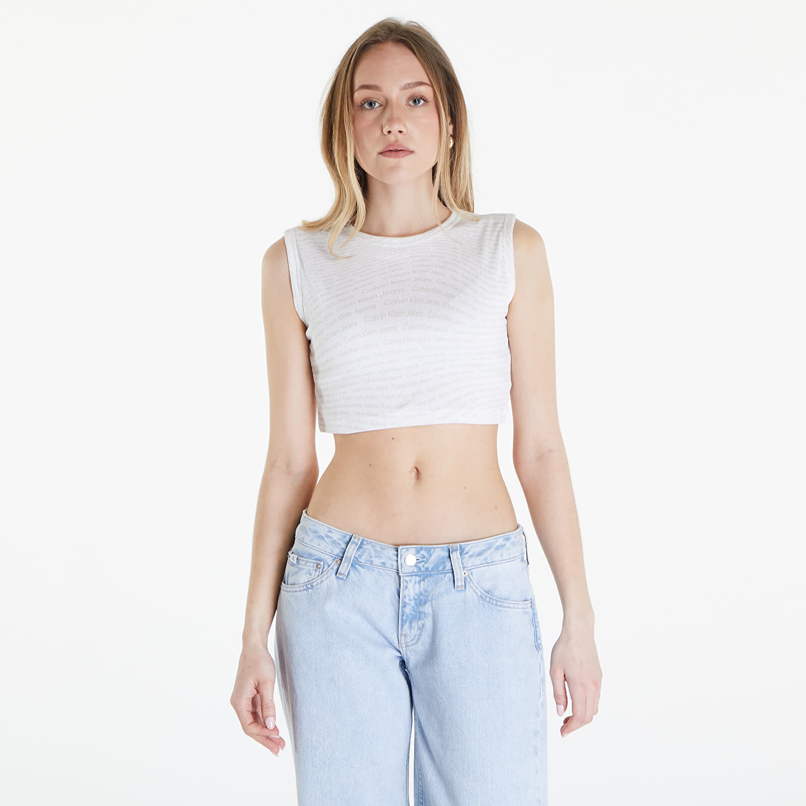 Calvin Klein Jeans Aop Cropped Tank Top Warp Logo White XL