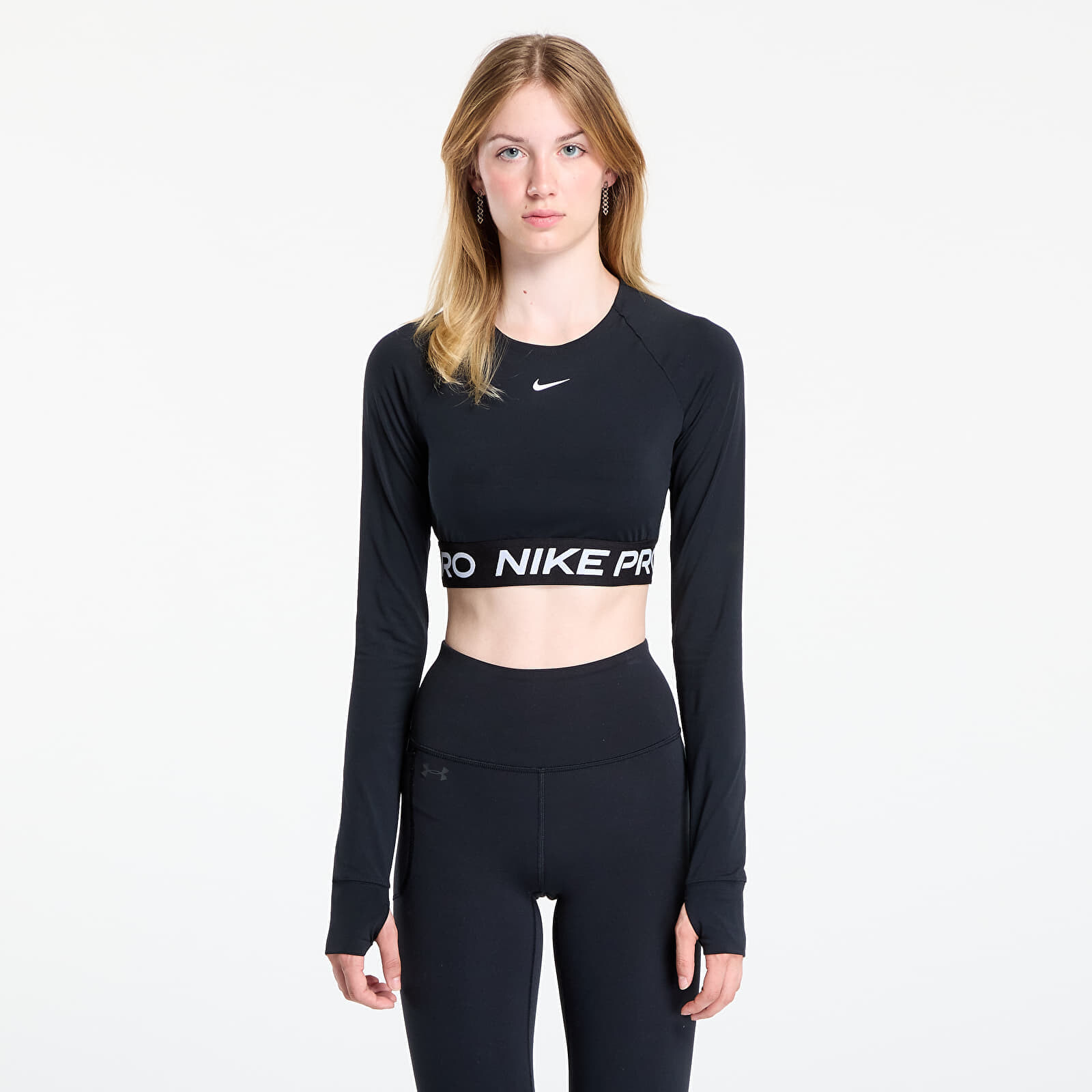 Tričko Nike Pro Women's Dri-FIT Cropped Long-Sleeve Top Black/ White M