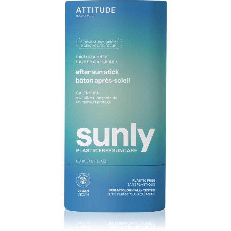 Attitude Sunly Plastic Free Suncare upokojujúci krém po opaľovaní Mint, Cucumber 60 g