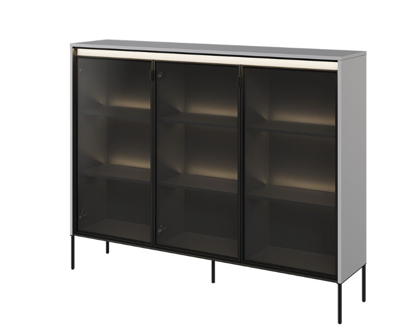 Dig-net nábytok Vitrína SWING TR-08 s LED osvetlením | sivá Variant: s LED osvetlením políc