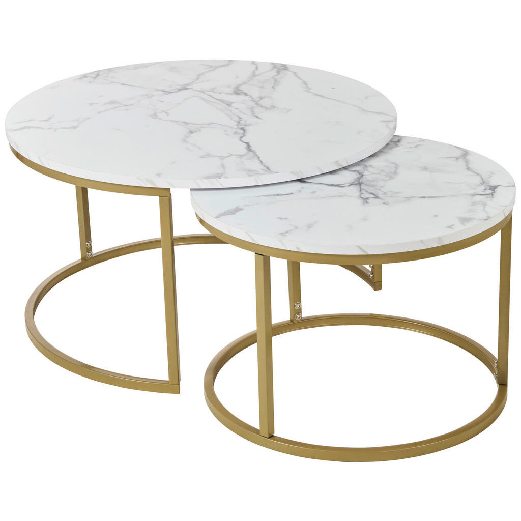 home24 SADA KONFERENČNÝCH STOLÍKOV, biela, zlatá, kov, kompozitné drevo, 60-80/60-80/42-45 cm