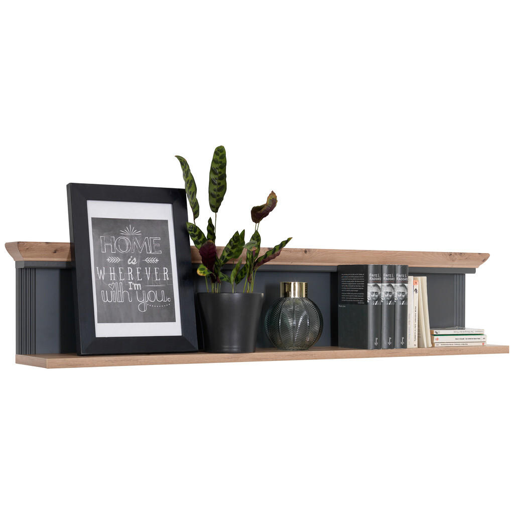 Hom`in NÁSTENNÁ POLICA, grafitová, dub artisan, 142/29/20 cm