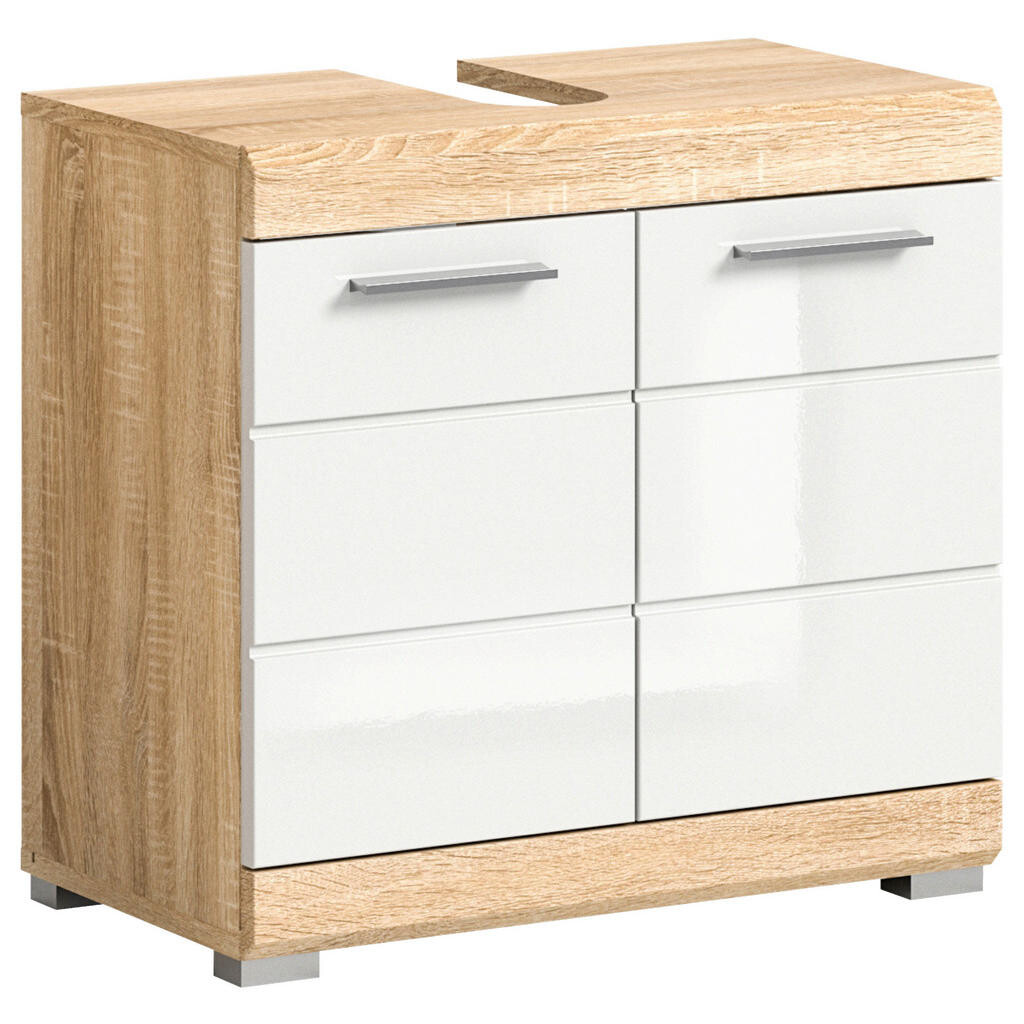 MID.YOU SKRINKA POD UMÝVADLO, biela s vysokým leskom, farba duba, 60/56/34 cm