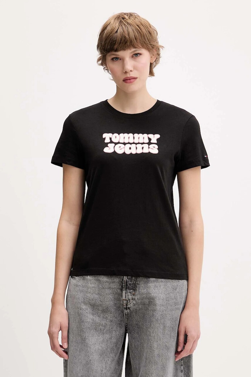 Tričko Tommy Jeans dámske, čierna farba, DW0DW21956