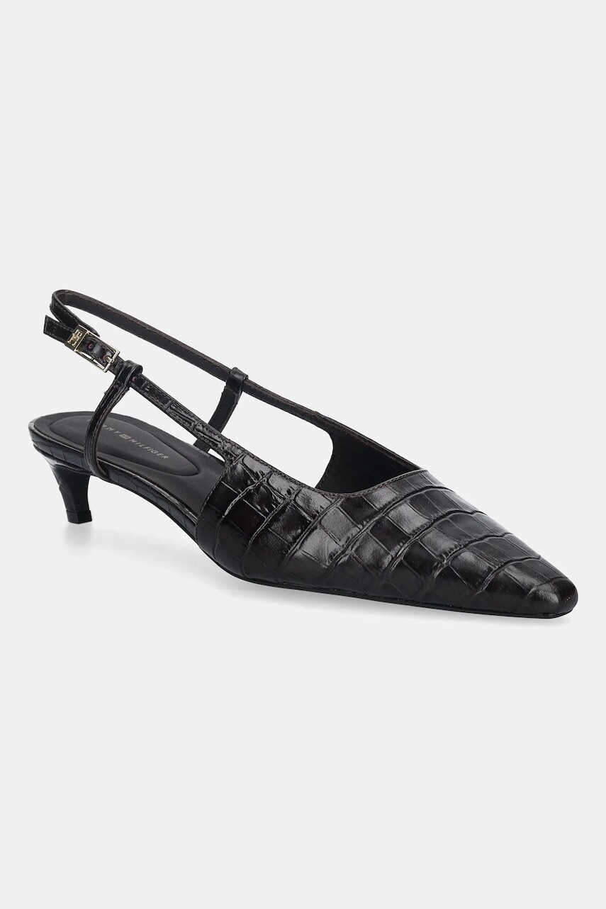 Kožené lodičky Tommy Hilfiger CROC SLINGBACK SLANTED HEEL hnedá farba, FW0FW08990