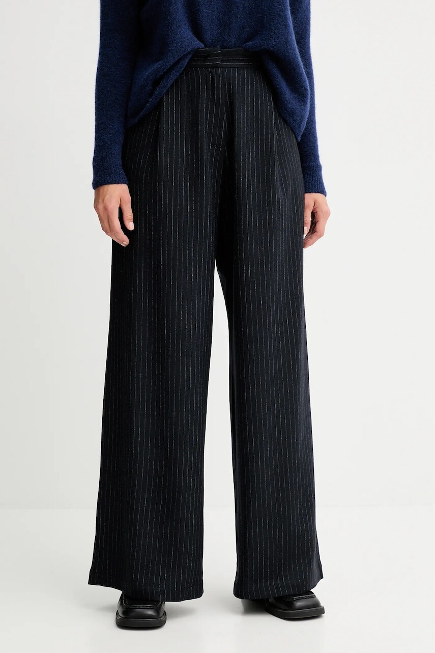 Nohavice s prímesou vlny Sessun tmavomodrá farba, široké, vysoký pás, 25107005