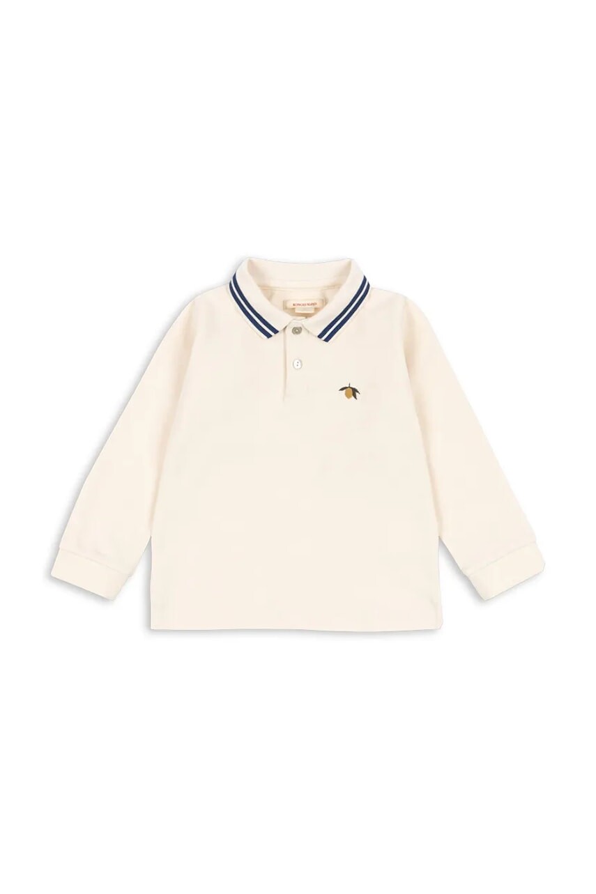 Detská bavlnená polokošeľa Konges Sløjd FLORIAN LS POLO GOTS béžová farba, jednofarebná, KS103811