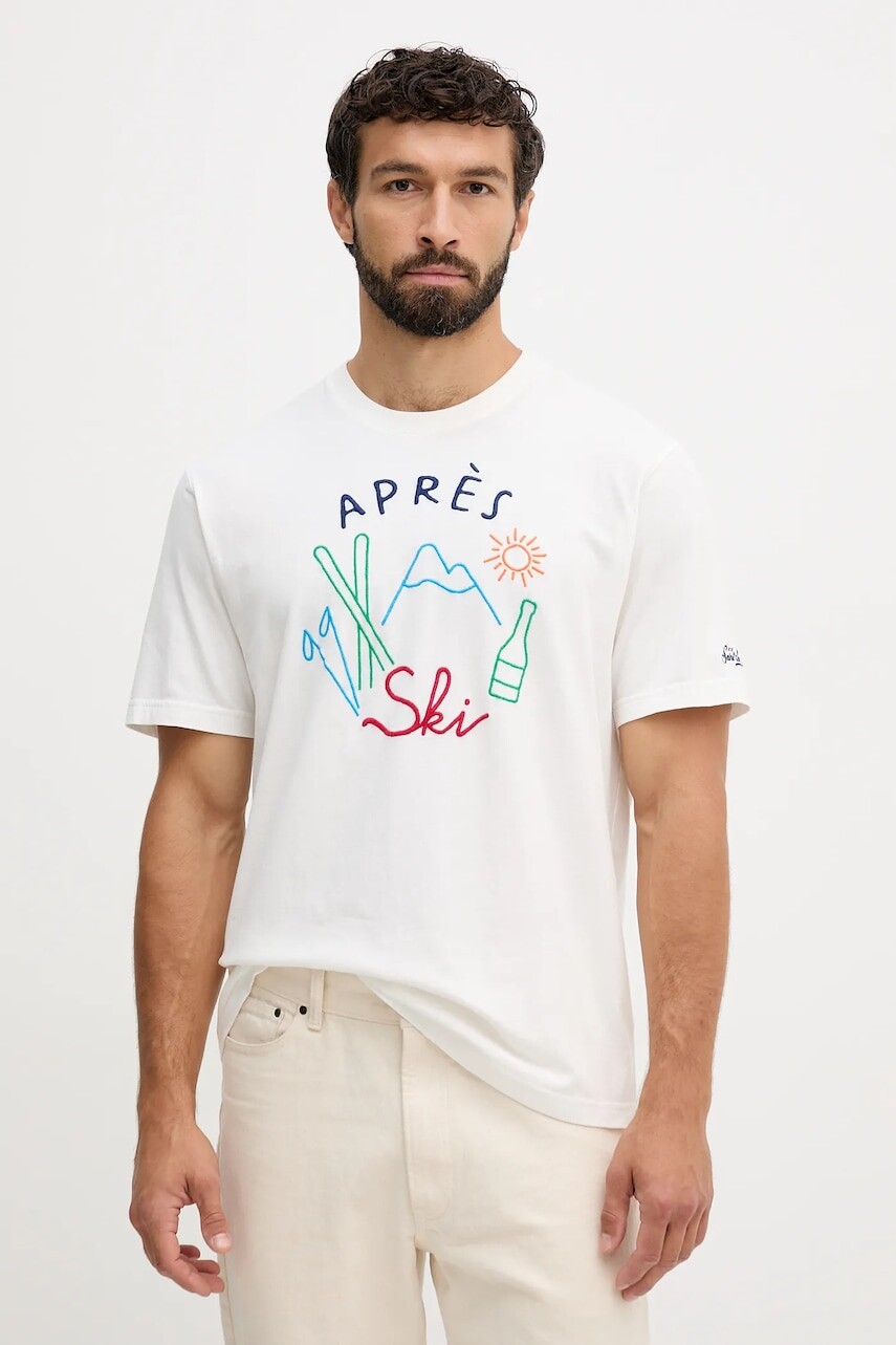 Bavlnené tričko MC2 Saint Barth pánske, biela farba, s potlačou, ARN0004