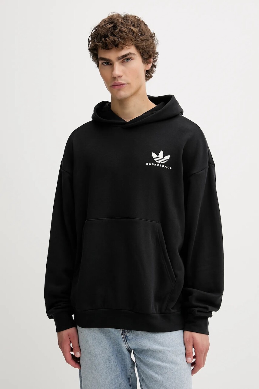 Bavlnená mikina adidas Originals Intercon čierna farba, s kapucňou, s potlačou, JW8615