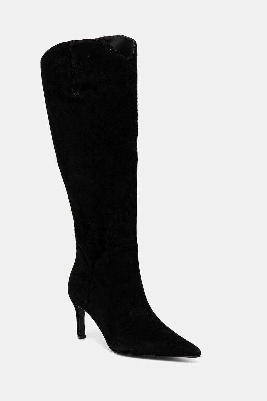 Semišové čižmy Guess PALISTA čierna farba, na vysokom podpätku, FLFPTA SUE11