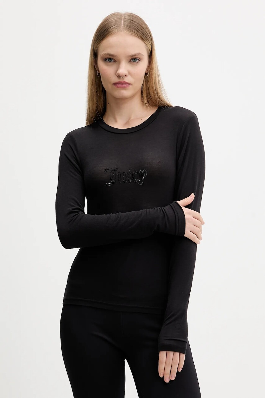 Tričko s dlhým rukávom Juicy Couture čierna farba, JCWCT225312