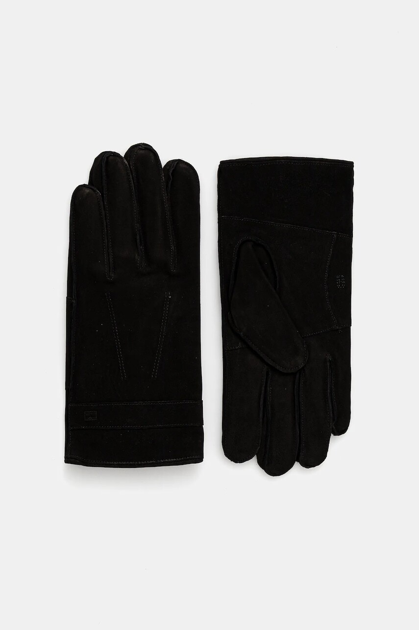 Kožené rukavice Tommy Hilfiger čierna farba, AM0AM13600