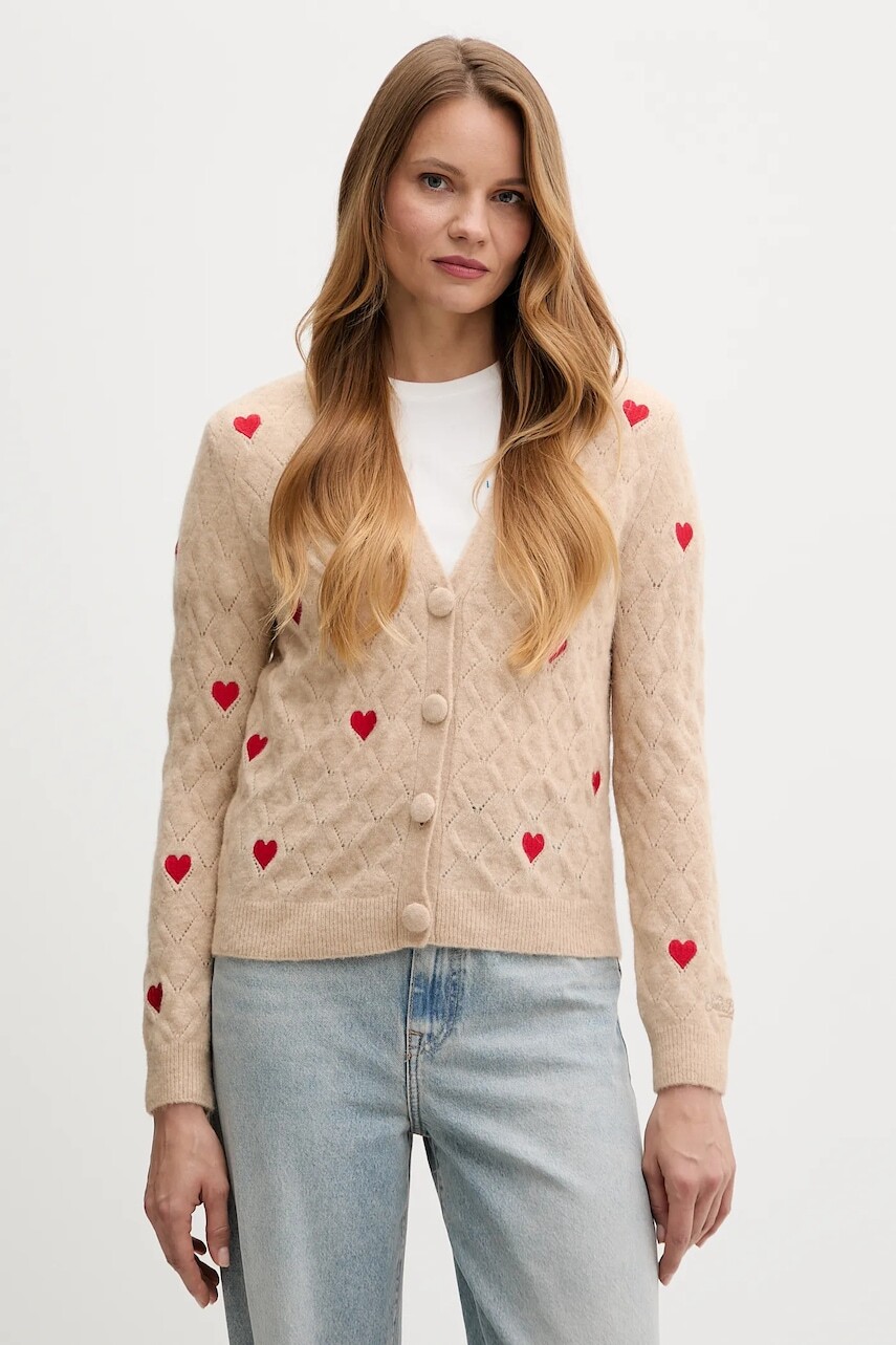 Kardigan s prímesou vlny MC2 Saint Barth béžová farba, ľahké, DNN0001