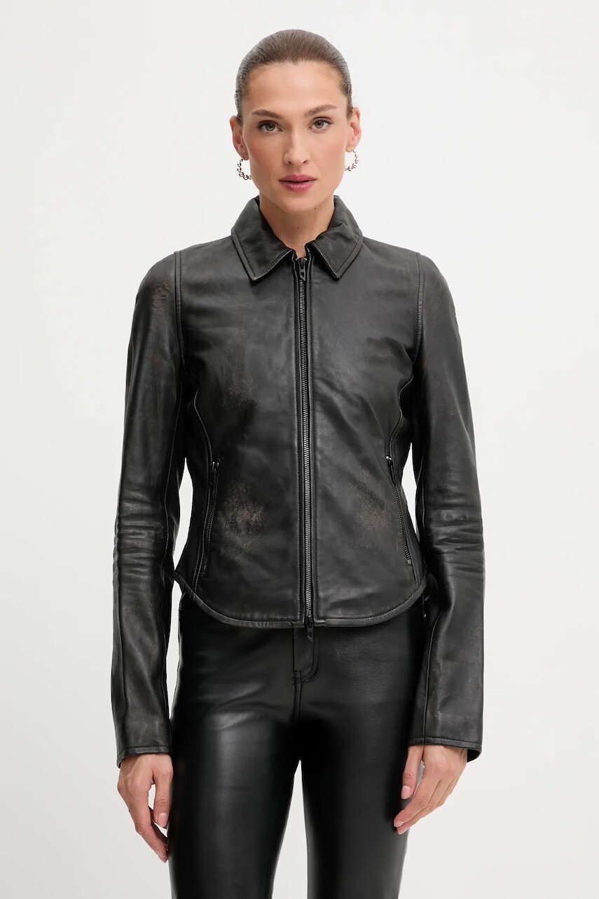 Kožená bunda Diesel L-EGRAD hnedá farba, prechodná, A19596.0ILBS