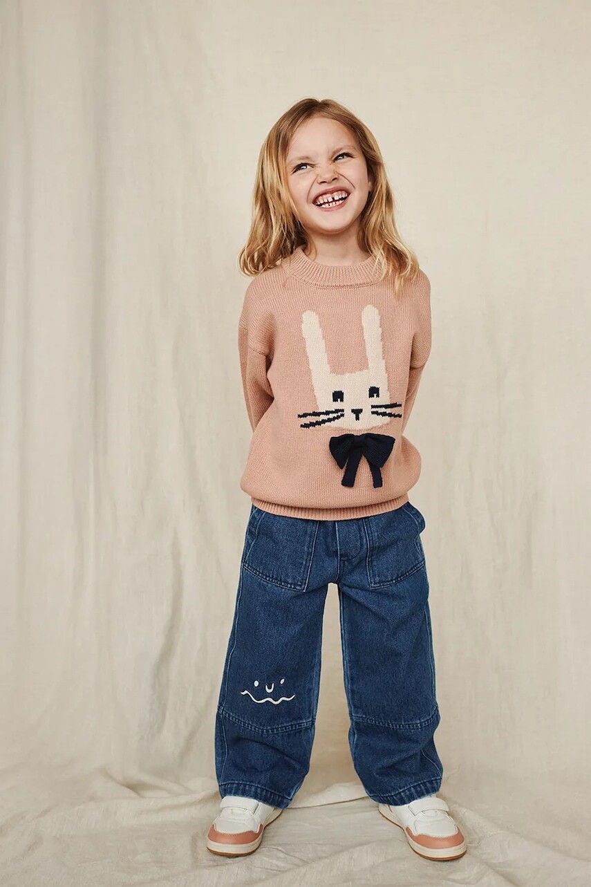 Detská bavlnená mikina Liewood Orlane Embroidery Knit Jumper ružová farba, LW20077