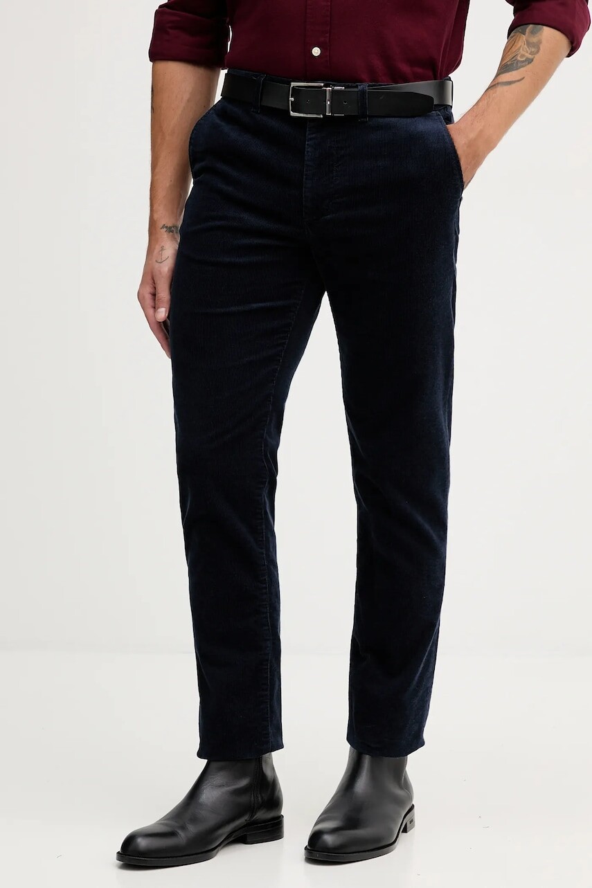 Menčestrové nohavice Tommy Hilfiger tmavomodrá farba, rovný strih, MW0MW40267