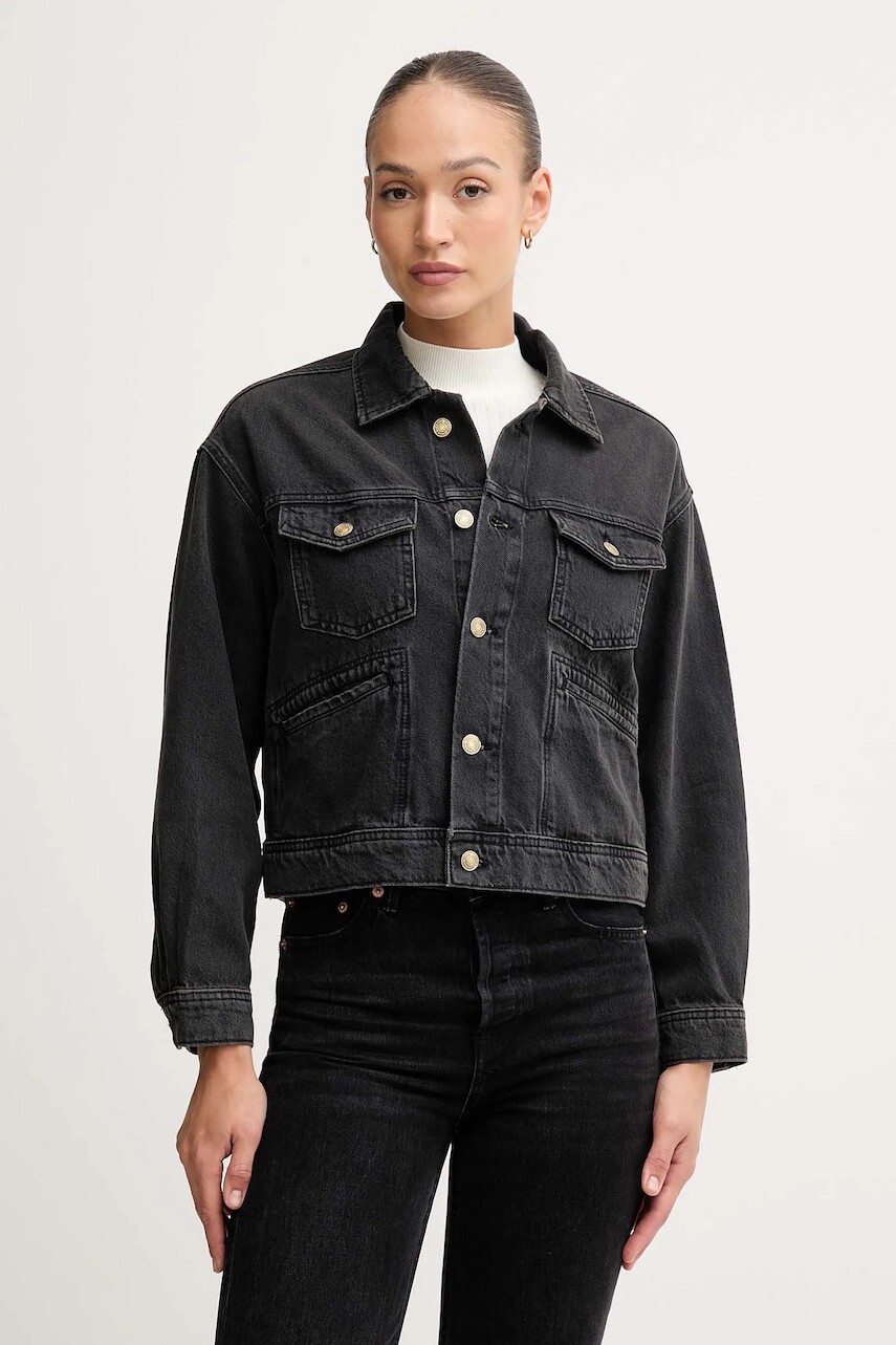 Rifľová bunda Pepe Jeans čierna farba, prechodná, oversize, PL40243329W0