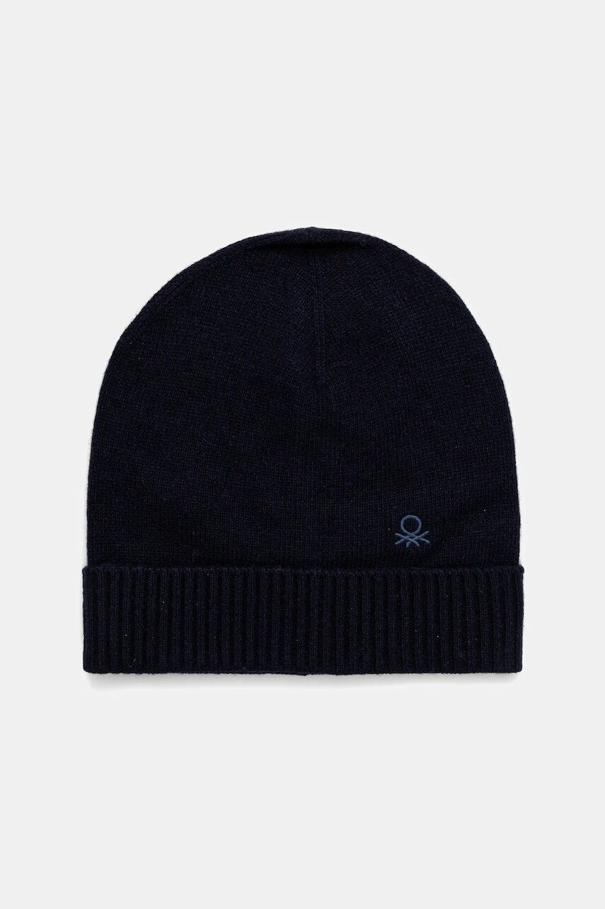 Čiapka s prímesou vlny United Colors of Benetton tmavomodrá farba, 122HDA013