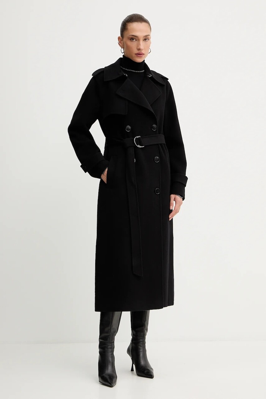 Kabát s prímesou vlny MICHAEL Michael Kors čierna farba, 77A7150M21