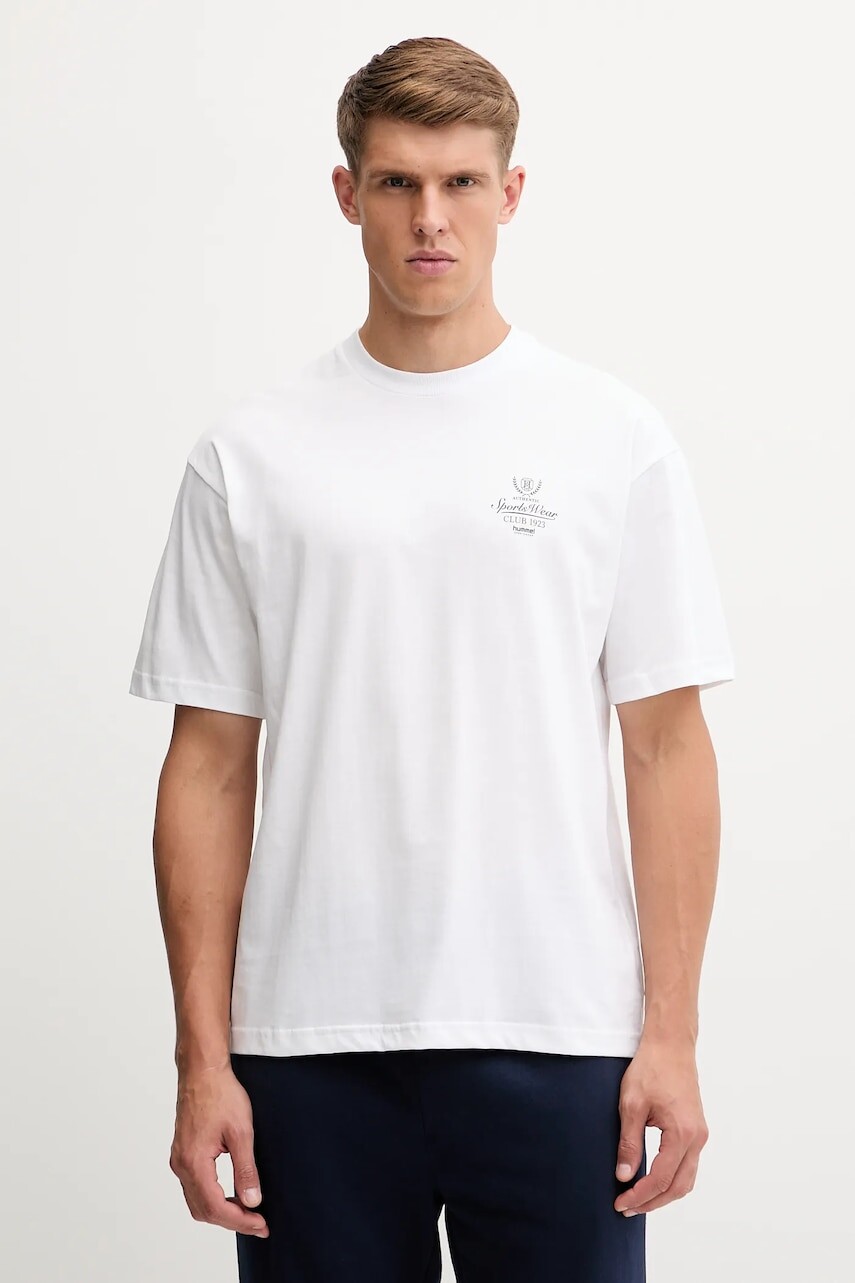 Bavlnené tričko Hummel pánske, biela farba, s potlačou, 229841