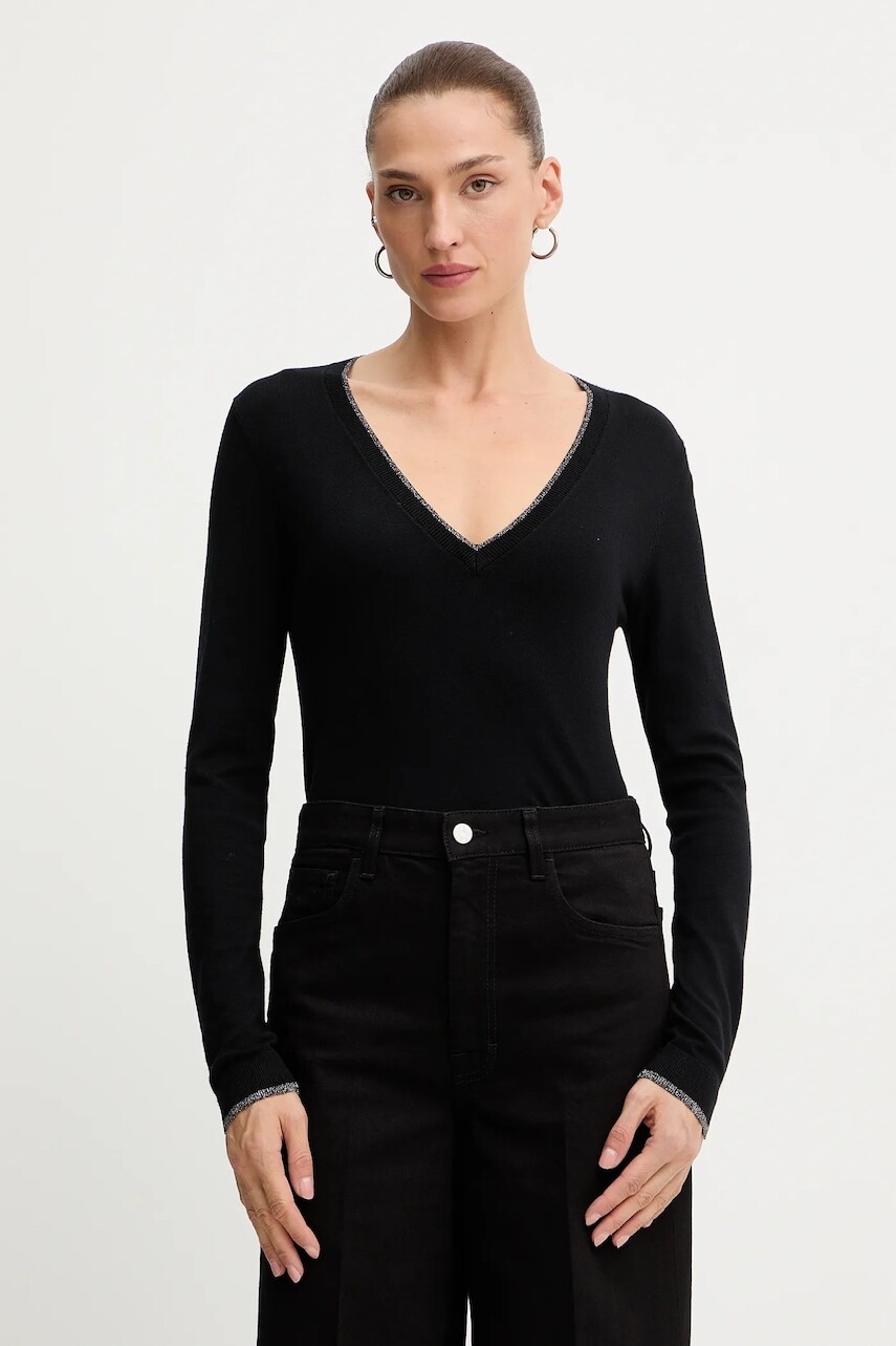 Sveter Liu Jo čierna farba, ľahký, MF5227 MS49I