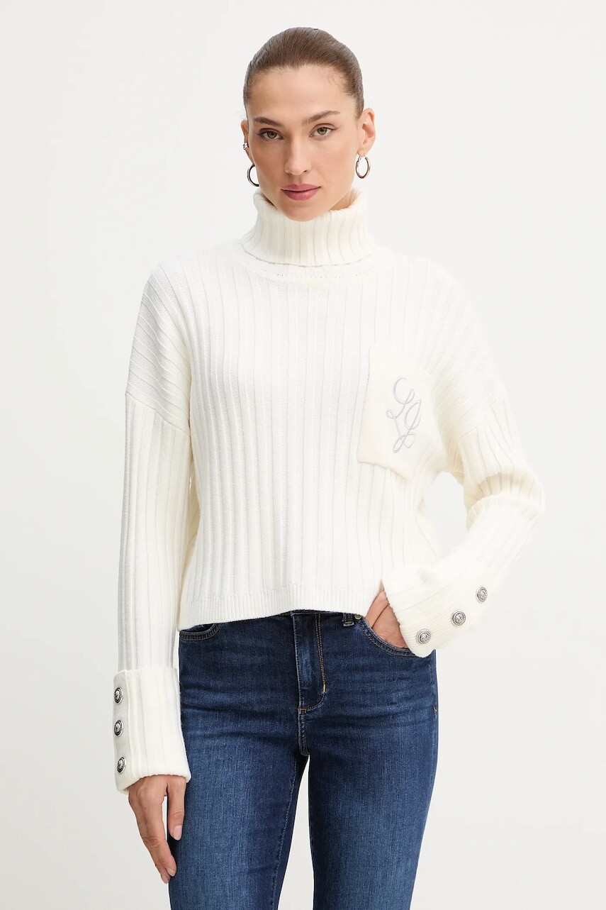 Sveter s prímesou vlny Liu Jo béžová farba, s rolákom, MF5051 MA51I