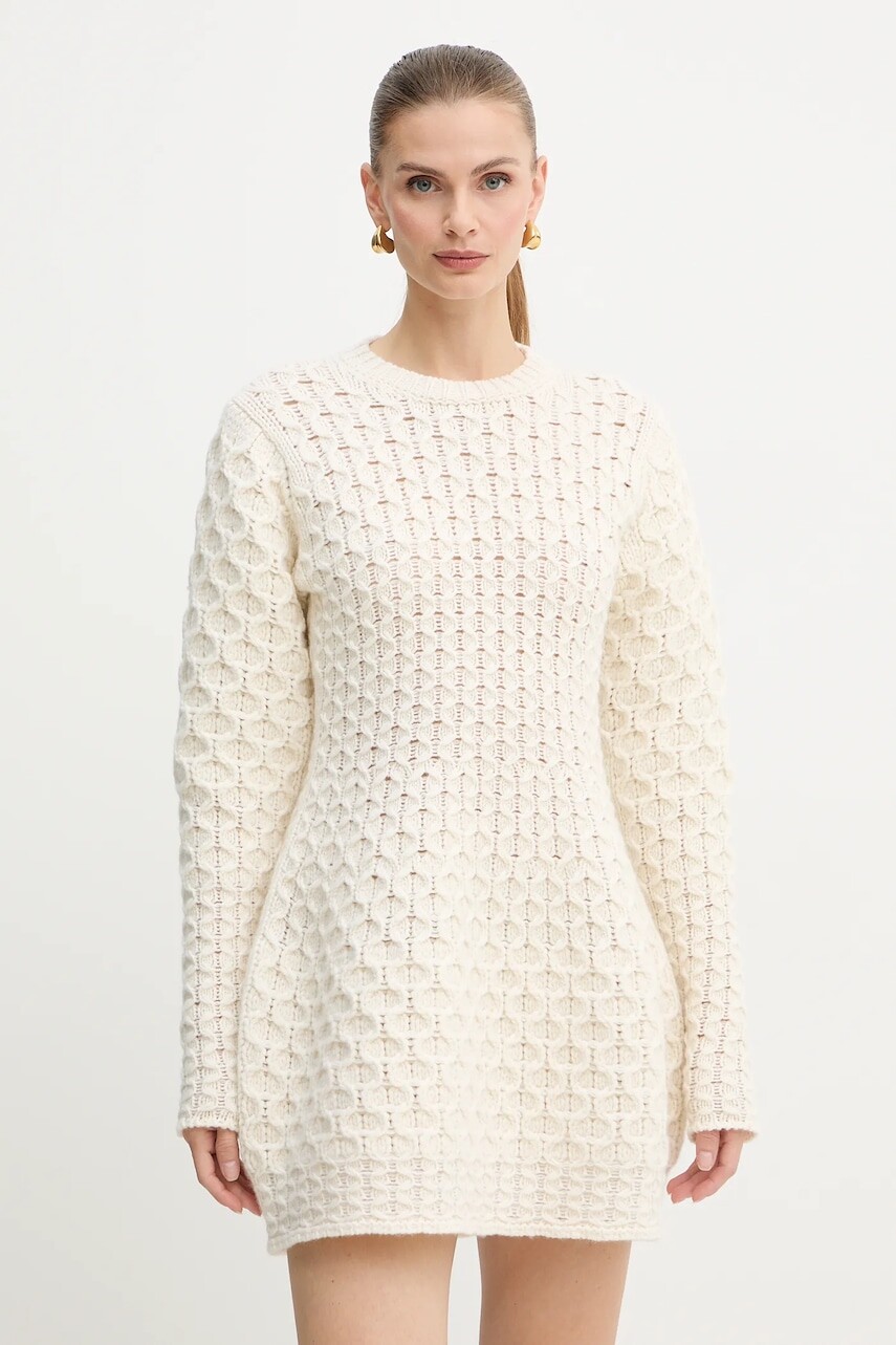 Vlnené šaty Twinset béžová farba, mini, áčkový strih, 252TS3160