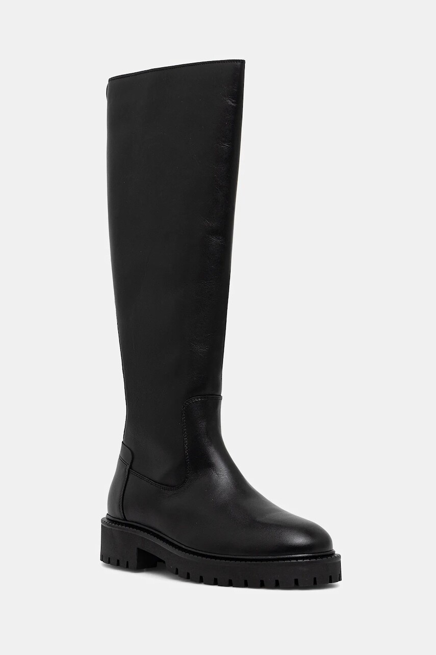 Kožené čižmy Marc O'Polo Phia čierna farba, na plochom podpätku, 50818098001100