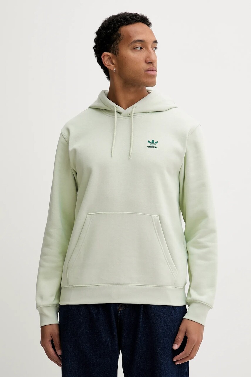 Mikina adidas Originals Essentials zelená farba, s kapucňou, jednofarebná, HY2080