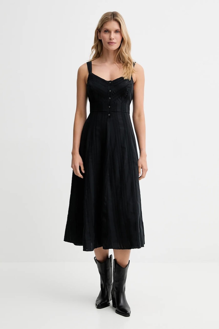 Bavlnené šaty Levi's čierna farba, midi, áčkový strih, 003PR