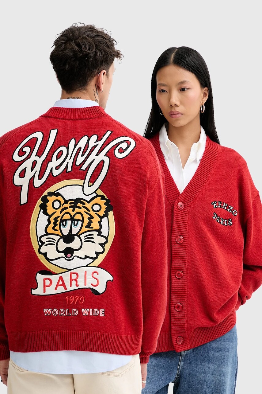 Vlnený kardigán Kenzo x Verdy červená farba, FF58CA7133CK.16