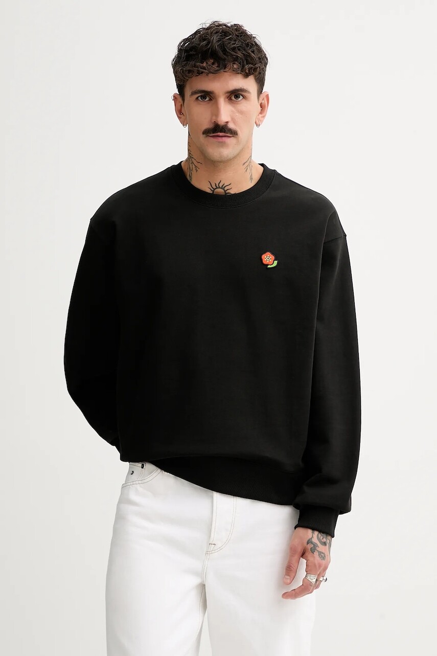 Bavlnená mikina Kenzo pánska, čierna farba, jednofarebná, FF55SW2654MF.99J