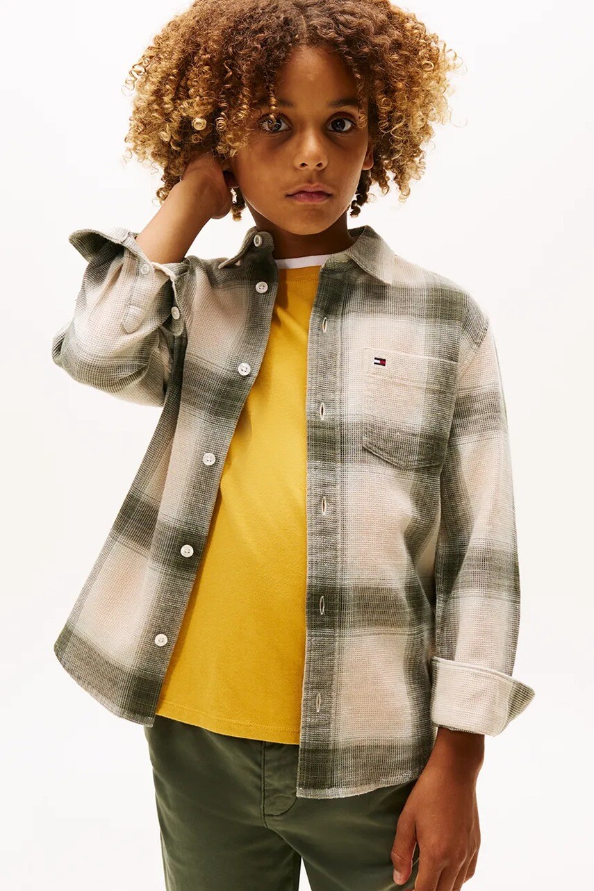 Detská bavlnená košeľa Tommy Hilfiger béžová farba, KB0KB09999