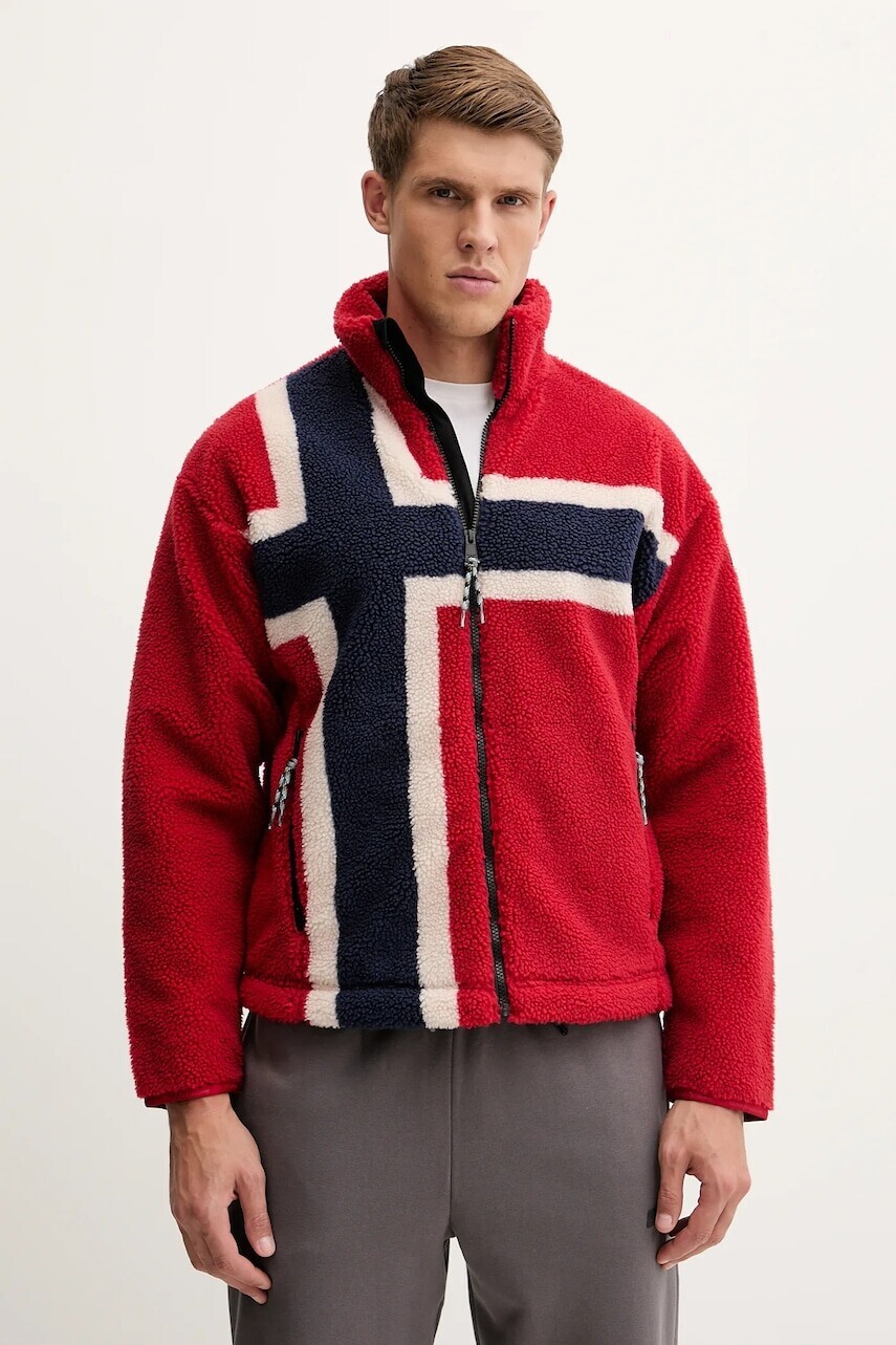 Fleecová mikina Napapijri T-Fiemme červená farba, vzorovaná, NP0A88TCFZF1