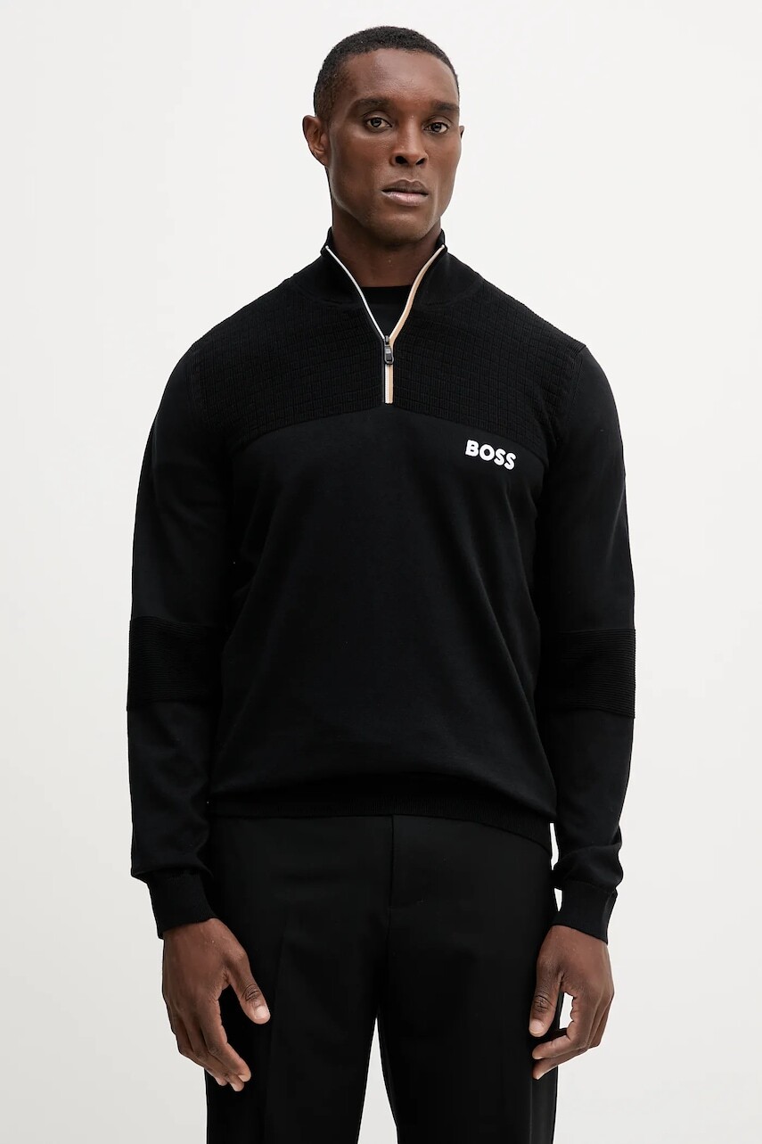 Sveter BOSS Green čierna farba, ľahký, s rolákom, 50541953