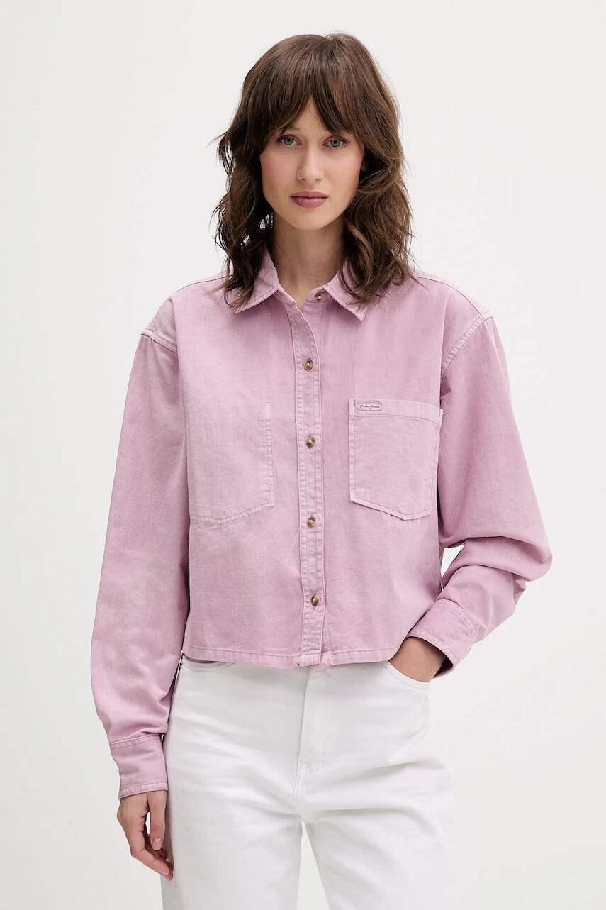 Rifľová košeľa Guess Jeans voľný strih, s klasickým golierom, W5BH0D D0851