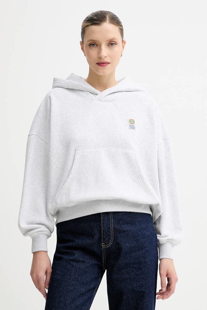 Mikina American Vintage šedá farba, s kapucňou, melanžová, BAP03C