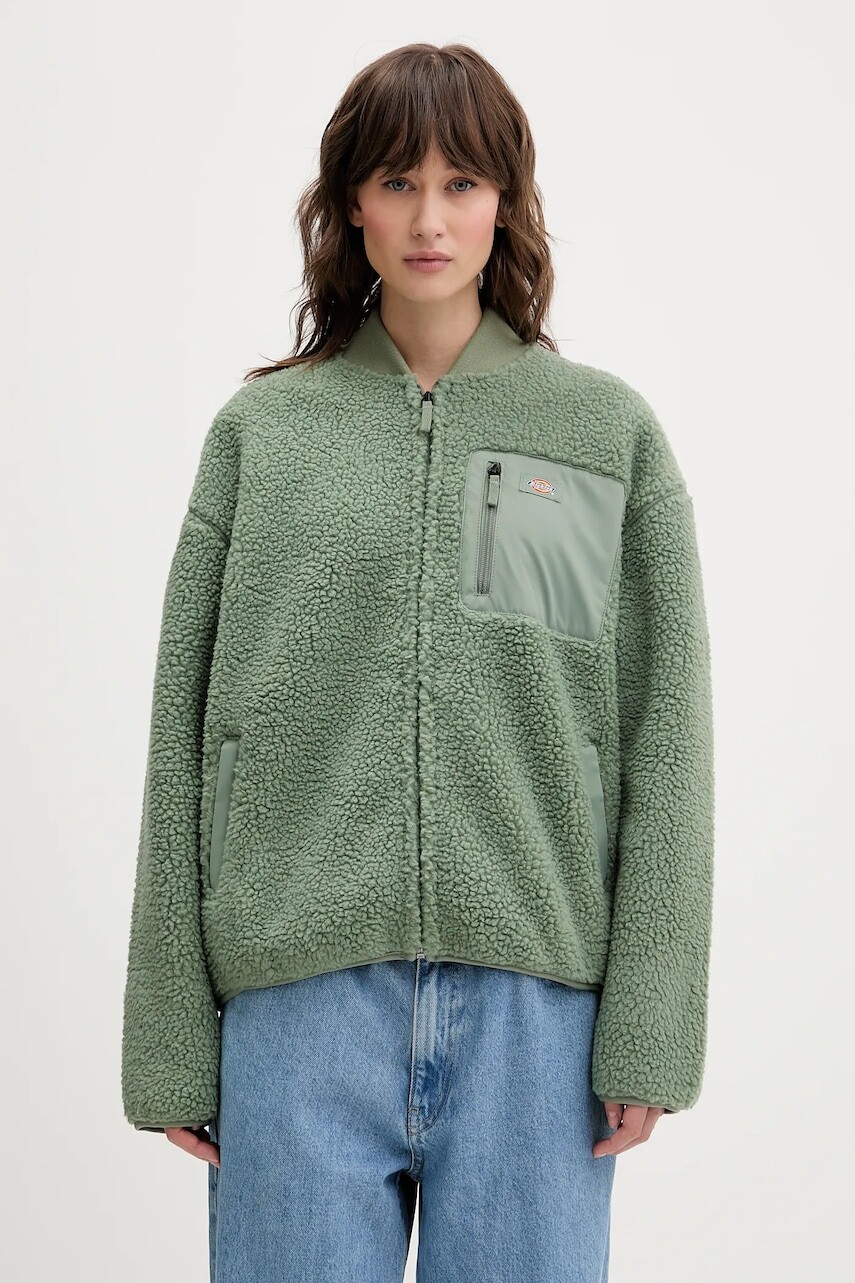 Fleecová mikina Dickies zelená farba, jednofarebná, DK0A88BN
