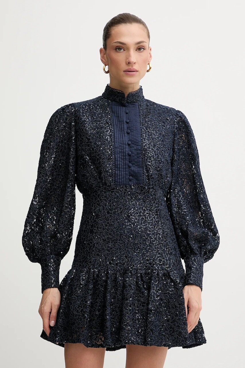 Šaty Bardot tmavomodrá farba, mini, áčkový strih, 58421DB4